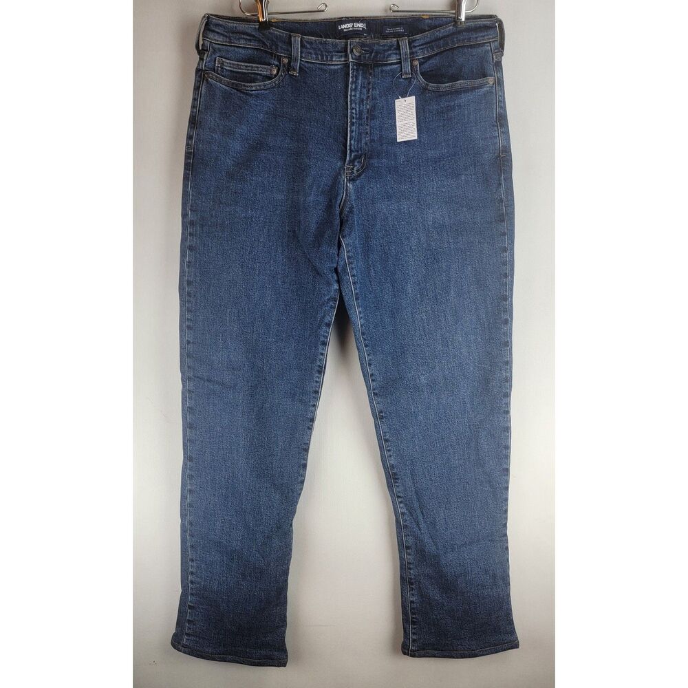 Lands End Womens Size 37 Blue Medium Wash Square Rigger Flannel Lined Jeans NWT